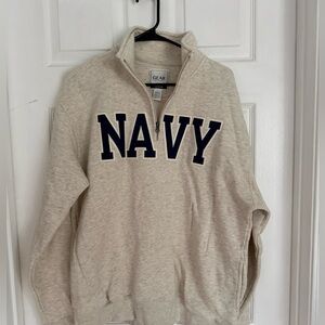 Men's Oatmeal Heather Navy 1/4 Zip Sweatshirt (L)